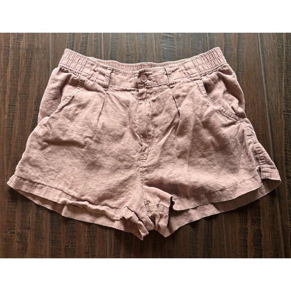 Madewell Linen Shorts Womens 12 Mauve Pink Button Elastic Waist Relaxed Fit